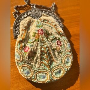 Vintage Christiana 1900’s 100% Silk Hand Beaded Evening Purse Clutch